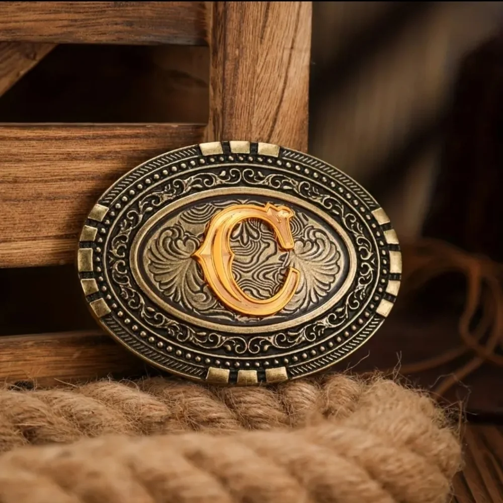 New Men's Western Cowboy Rustic Monogram Letter Initial C Belt Buckle